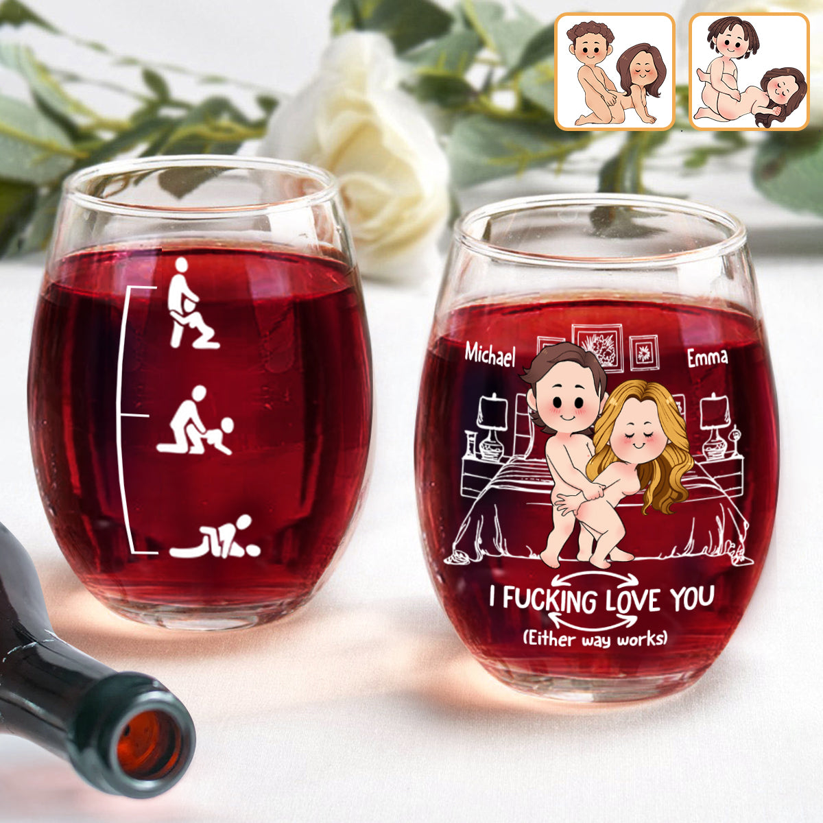 Couple coquin - Verre à vin personnalisé avec le couple