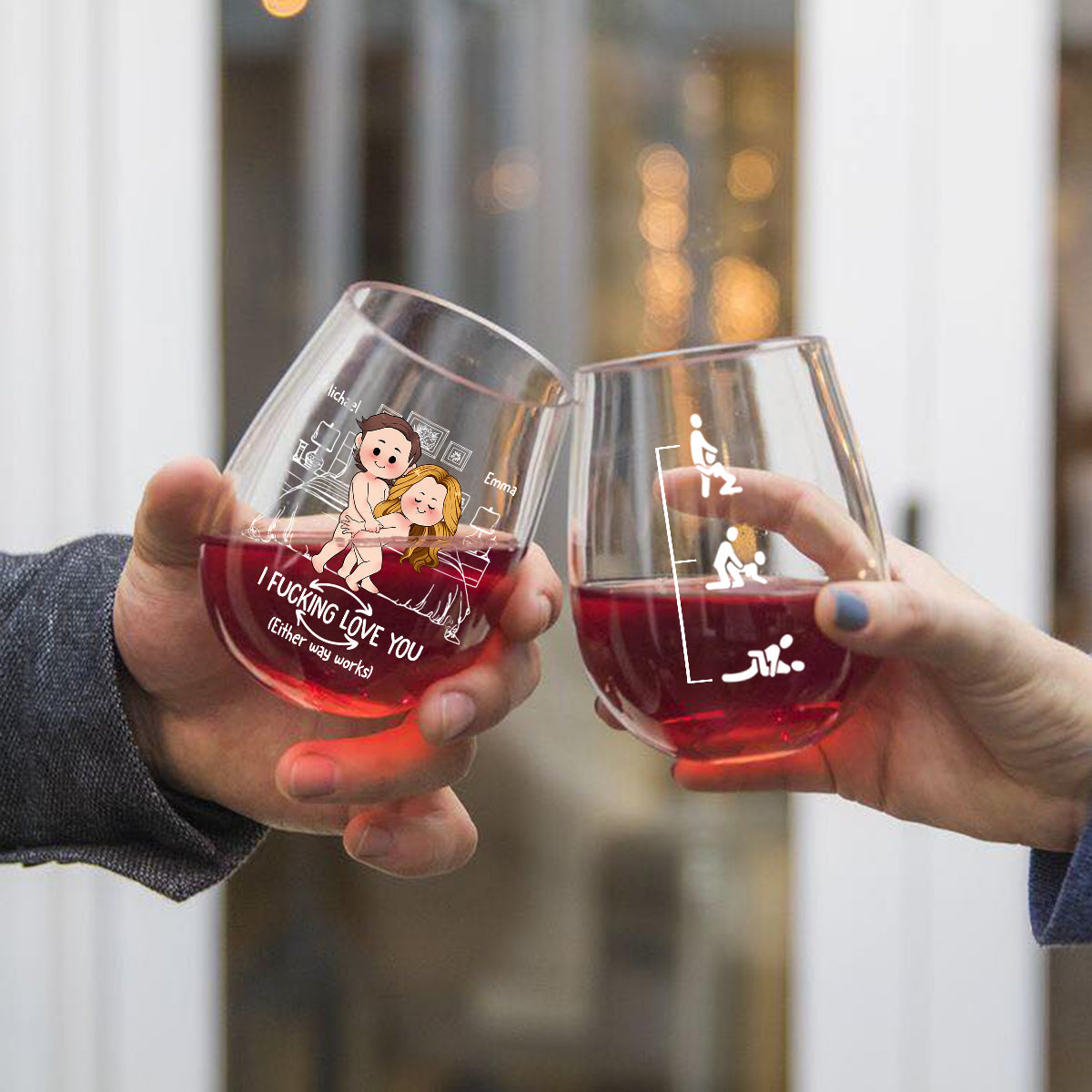 Couple coquin - Verre à vin personnalisé avec le couple