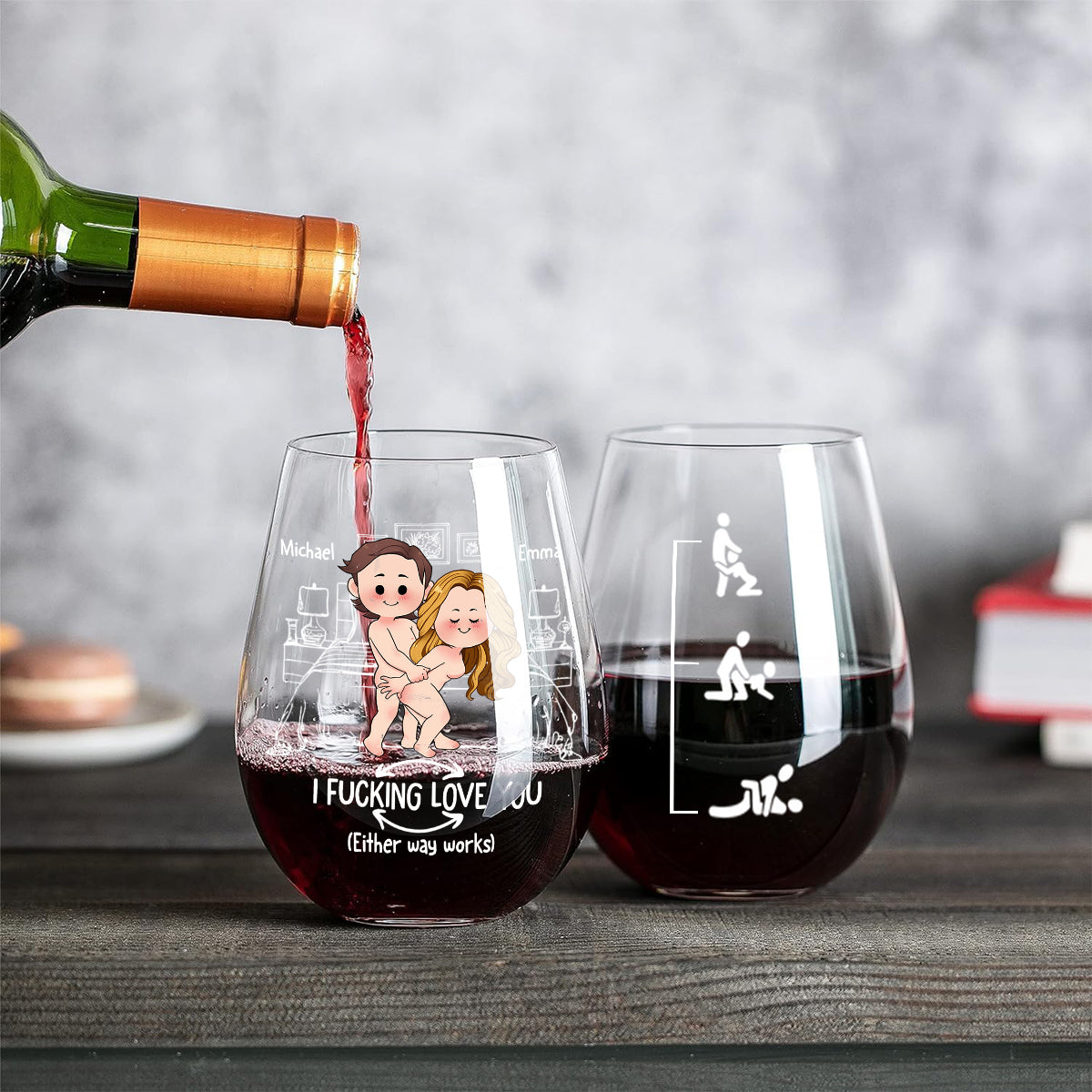 Couple coquin - Verre à vin personnalisé avec le couple