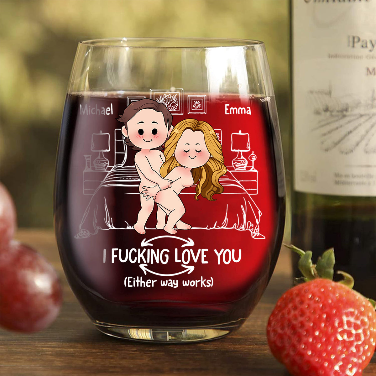 Couple coquin - Verre à vin personnalisé avec le couple