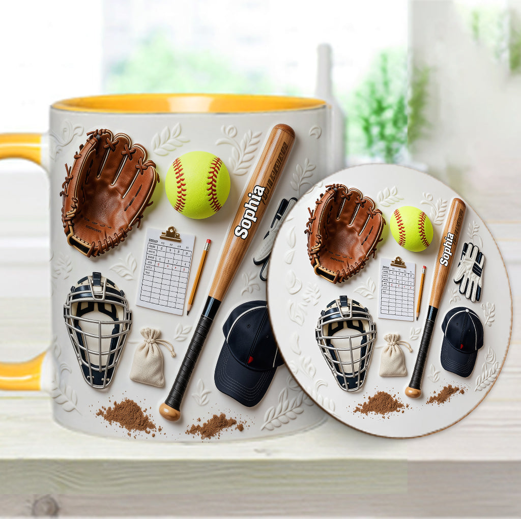 Love Softball - Personalized Softball Accent Mug & Coaster
