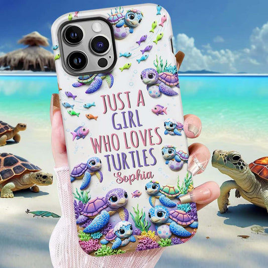 Une fille qui adore les tortues - Coque de téléphone personnalisée avec impression intégrale de tortue