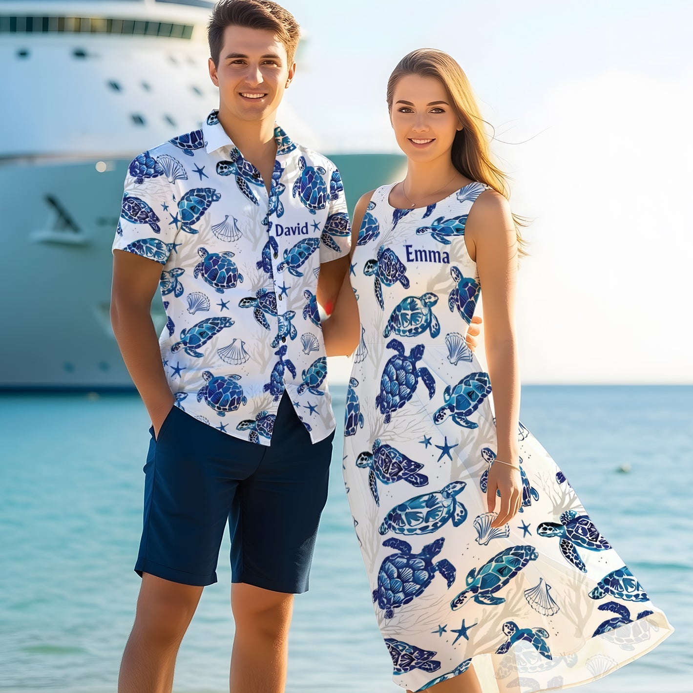 Chemise hawaïenne et robe sans manches personnalisées « Love Turtles » avec motif tortue