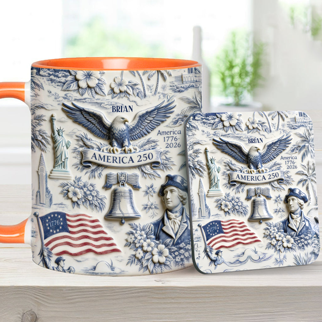 250 Ans d'Amérique 1776–2026 Vintage Patriotique - Tasse & Sous-verre Personnalisés pour le Jour de l'Indépendance/ 4 Juillet