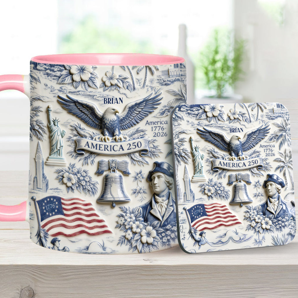 250 Ans d'Amérique 1776–2026 Vintage Patriotique - Tasse & Sous-verre Personnalisés pour le Jour de l'Indépendance/ 4 Juillet