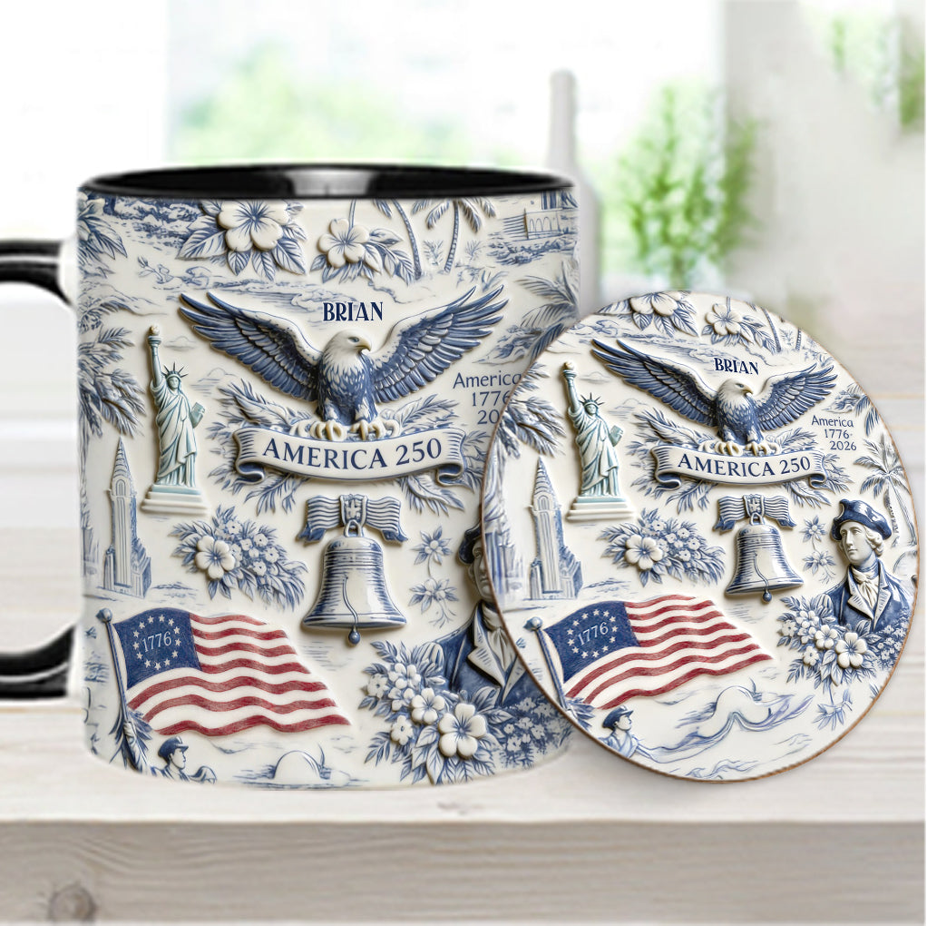 250 Ans d'Amérique 1776–2026 Vintage Patriotique - Tasse & Sous-verre Personnalisés pour le Jour de l'Indépendance/ 4 Juillet