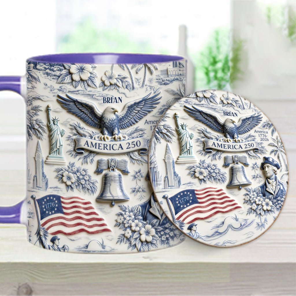 250 Ans d'Amérique 1776–2026 Vintage Patriotique - Tasse & Sous-verre Personnalisés pour le Jour de l'Indépendance/ 4 Juillet
