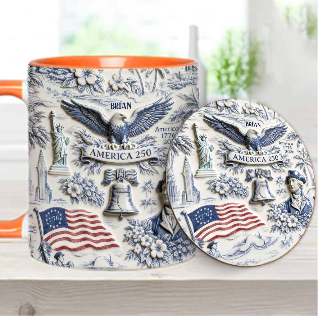 250 Ans d'Amérique 1776–2026 Vintage Patriotique - Tasse & Sous-verre Personnalisés pour le Jour de l'Indépendance/ 4 Juillet