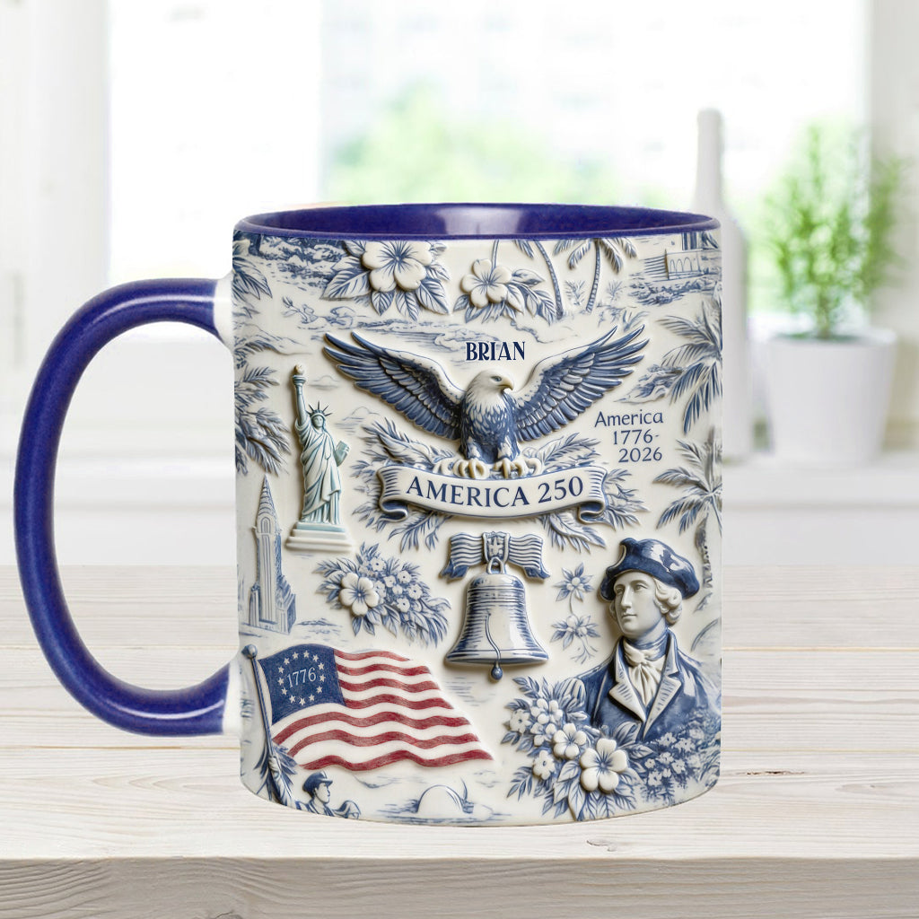 250 Ans d'Amérique 1776–2026 Vintage Patriotique - Tasse & Sous-verre Personnalisés pour le Jour de l'Indépendance/ 4 Juillet