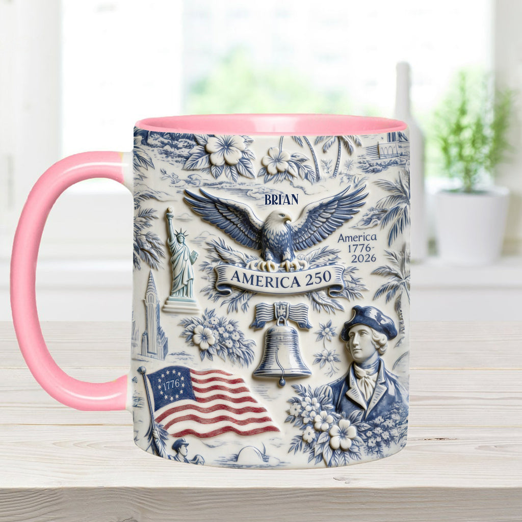 250 Ans d'Amérique 1776–2026 Vintage Patriotique - Tasse & Sous-verre Personnalisés pour le Jour de l'Indépendance/ 4 Juillet