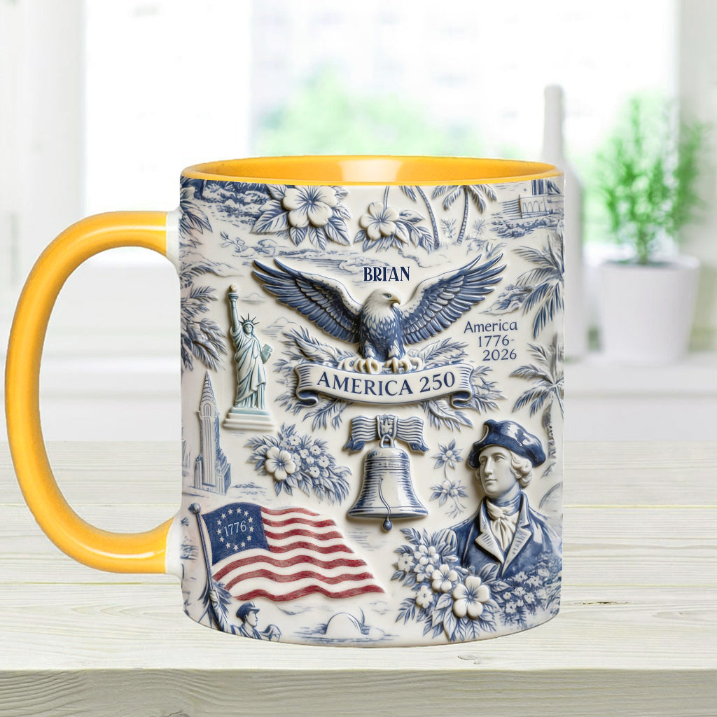 250 Ans d'Amérique 1776–2026 Vintage Patriotique - Tasse & Sous-verre Personnalisés pour le Jour de l'Indépendance/ 4 Juillet