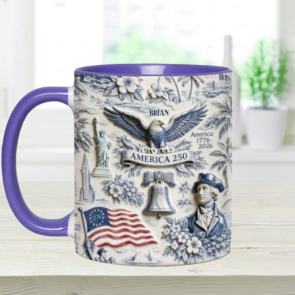 250 Ans d'Amérique 1776–2026 Vintage Patriotique - Tasse & Sous-verre Personnalisés pour le Jour de l'Indépendance/ 4 Juillet