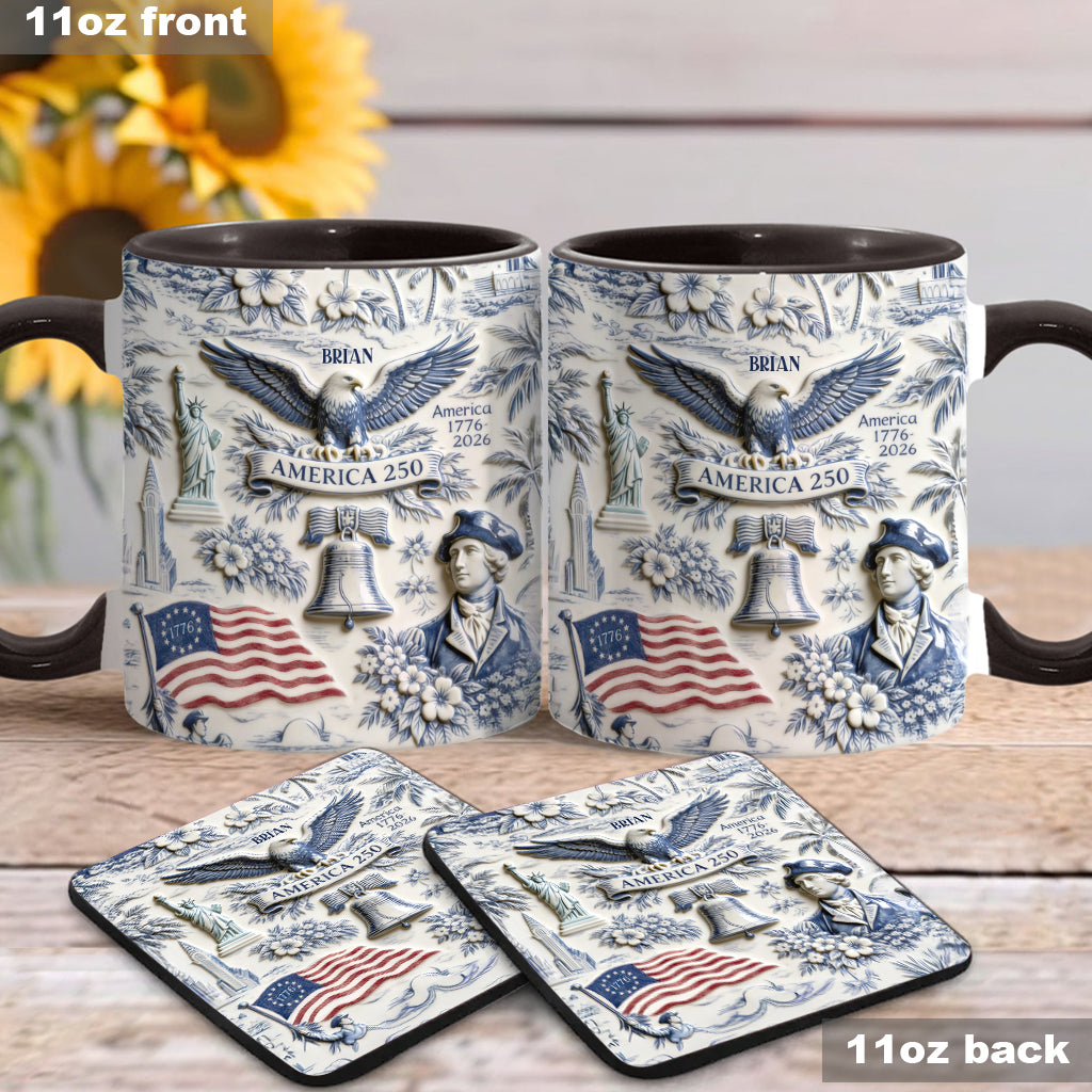 250 Ans d'Amérique 1776–2026 Vintage Patriotique - Tasse & Sous-verre Personnalisés pour le Jour de l'Indépendance/ 4 Juillet