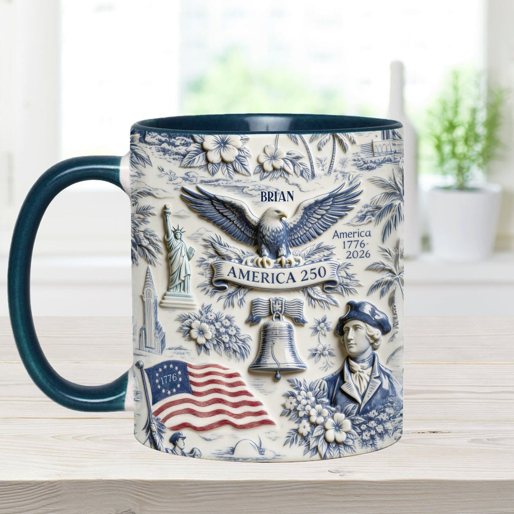 250 Ans d'Amérique 1776–2026 Vintage Patriotique - Tasse & Sous-verre Personnalisés pour le Jour de l'Indépendance/ 4 Juillet
