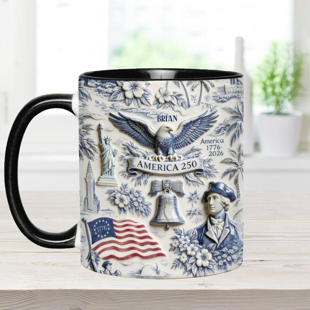 250 Ans d'Amérique 1776–2026 Vintage Patriotique - Tasse & Sous-verre Personnalisés pour le Jour de l'Indépendance/ 4 Juillet