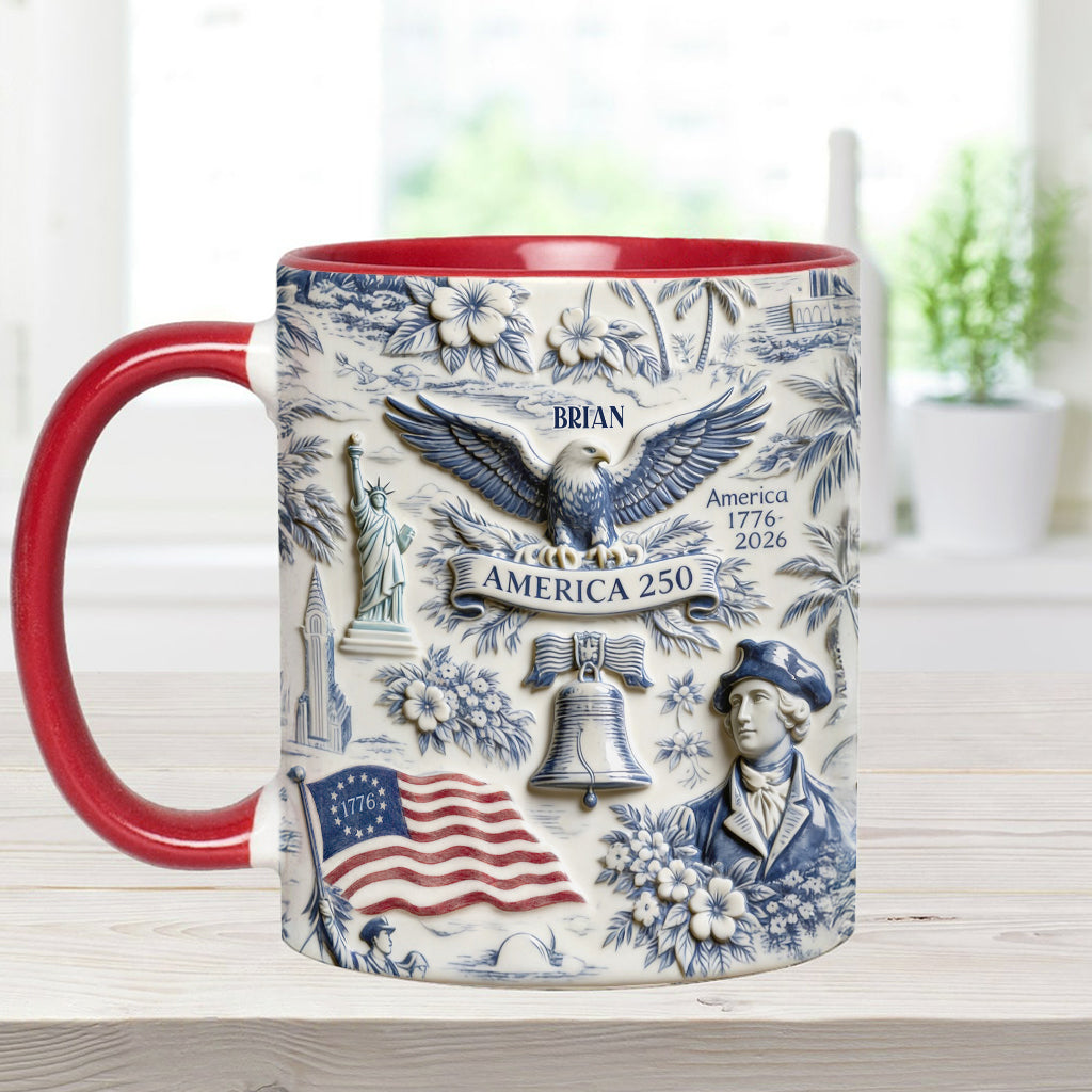 250 Ans d'Amérique 1776–2026 Vintage Patriotique - Tasse & Sous-verre Personnalisés pour le Jour de l'Indépendance/ 4 Juillet