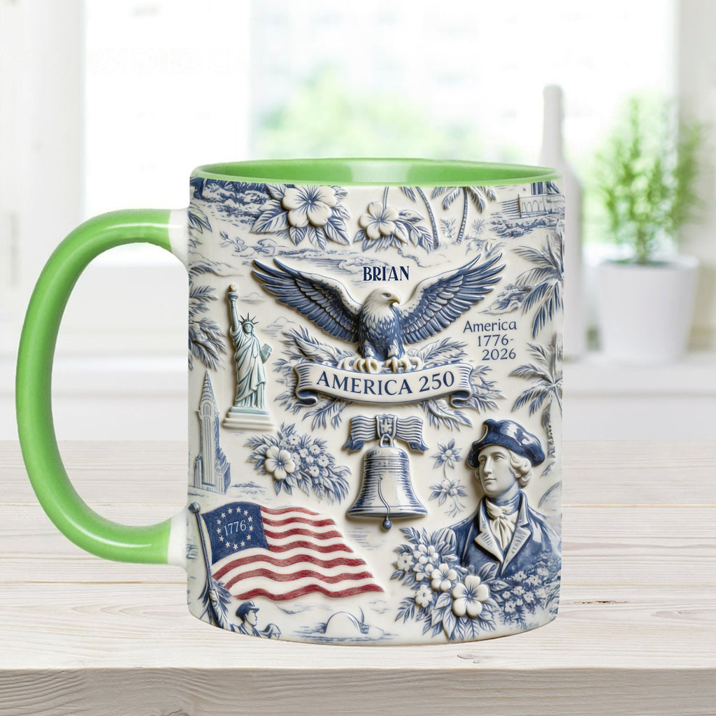 250 Ans d'Amérique 1776–2026 Vintage Patriotique - Tasse & Sous-verre Personnalisés pour le Jour de l'Indépendance/ 4 Juillet