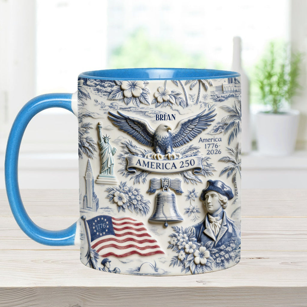250 Ans d'Amérique 1776–2026 Vintage Patriotique - Tasse & Sous-verre Personnalisés pour le Jour de l'Indépendance/ 4 Juillet