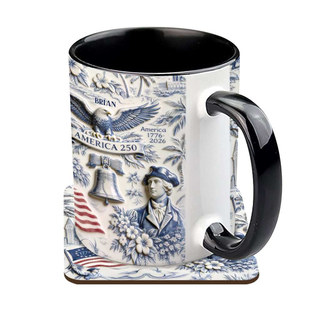 250 Ans d'Amérique 1776–2026 Vintage Patriotique - Tasse & Sous-verre Personnalisés pour le Jour de l'Indépendance/ 4 Juillet