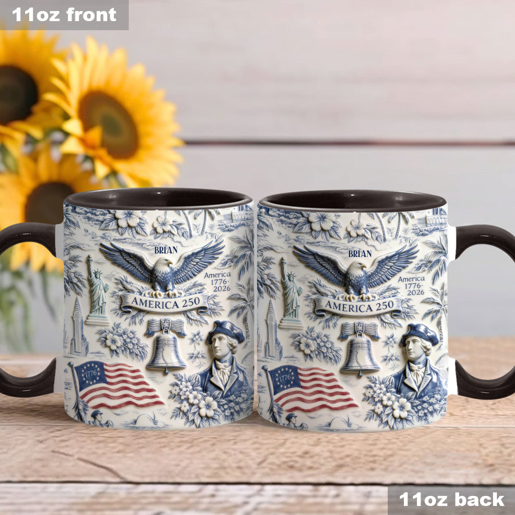 250 Ans d'Amérique 1776–2026 Vintage Patriotique - Tasse & Sous-verre Personnalisés pour le Jour de l'Indépendance/ 4 Juillet