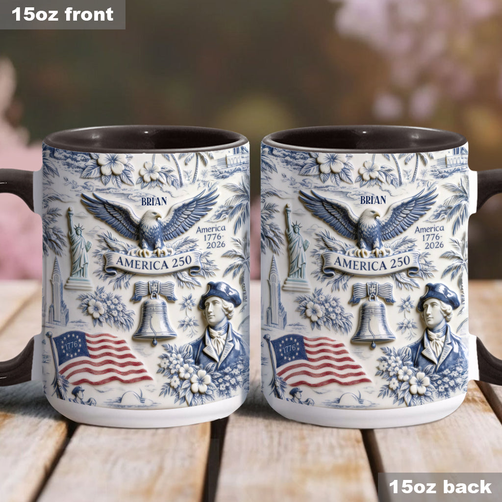 250 Ans d'Amérique 1776–2026 Vintage Patriotique - Tasse & Sous-verre Personnalisés pour le Jour de l'Indépendance/ 4 Juillet