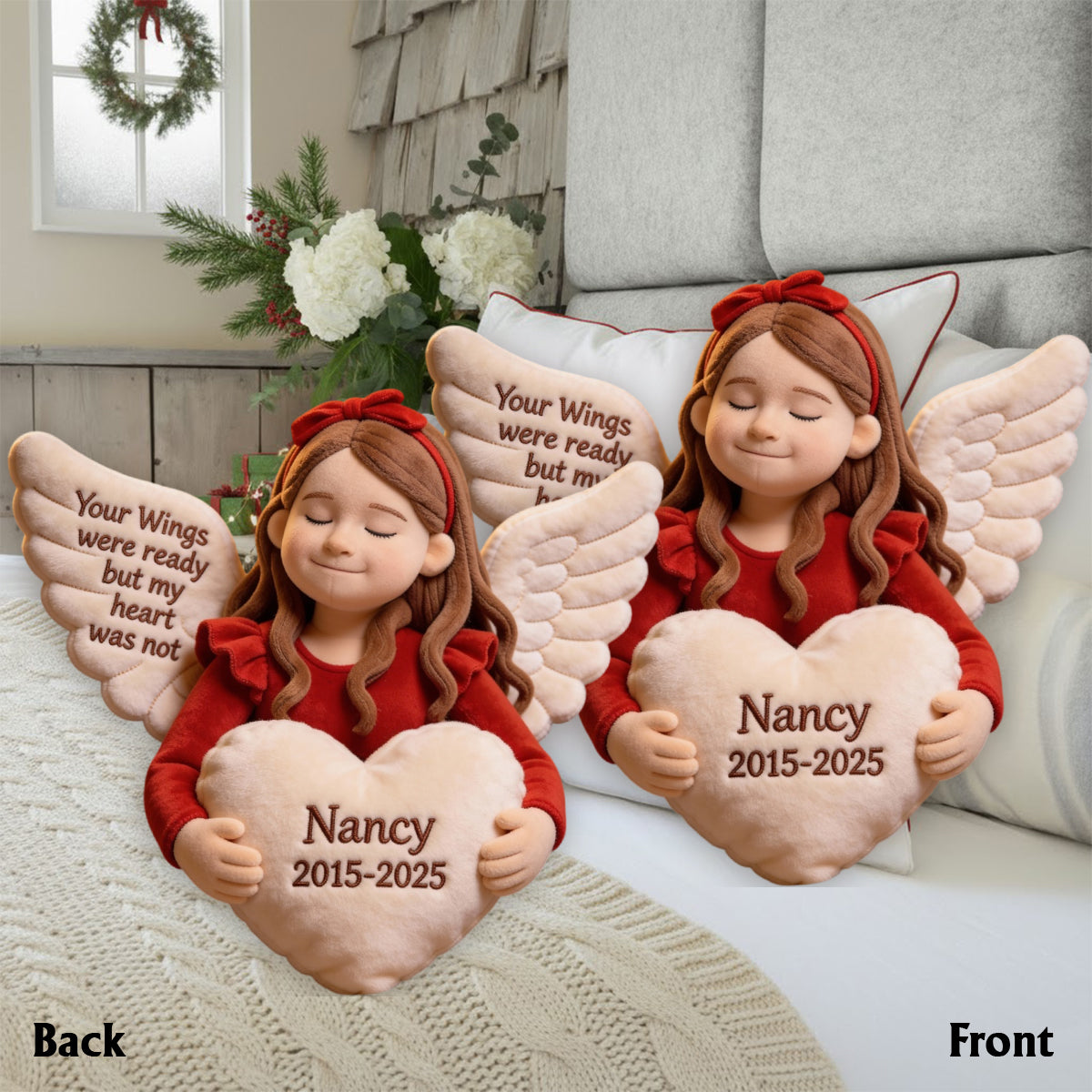 Your Wings Were Ready But My Heart Was Not - Personalized Memorial Faux Fur Shaped Pillow