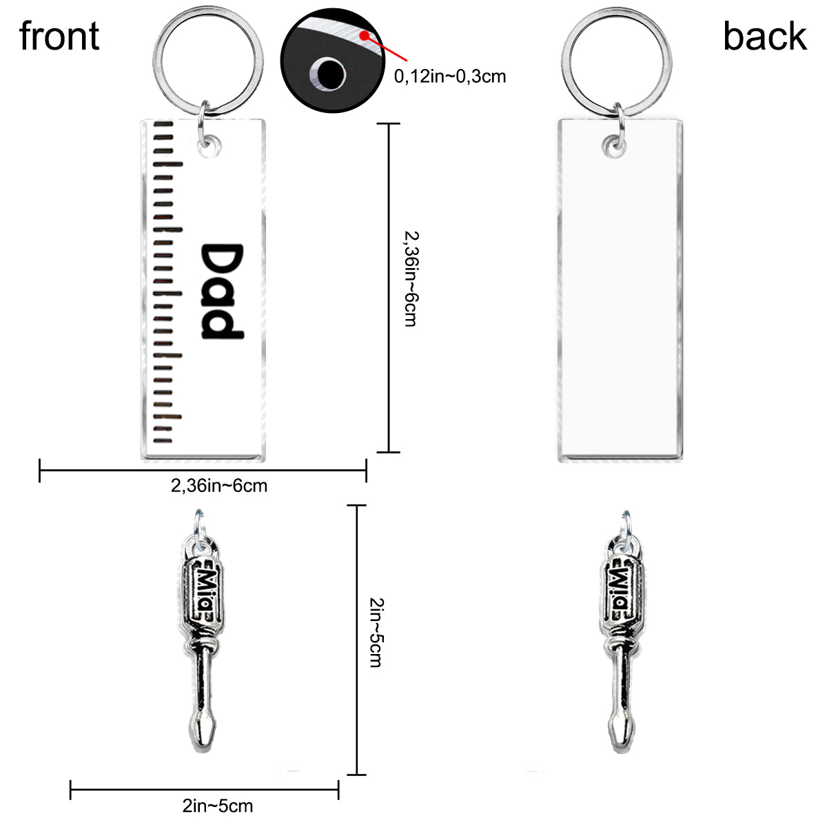 Porte-clés papa avec marteau, tournevis et clé - Porte-clés papa personnalisé avec breloques