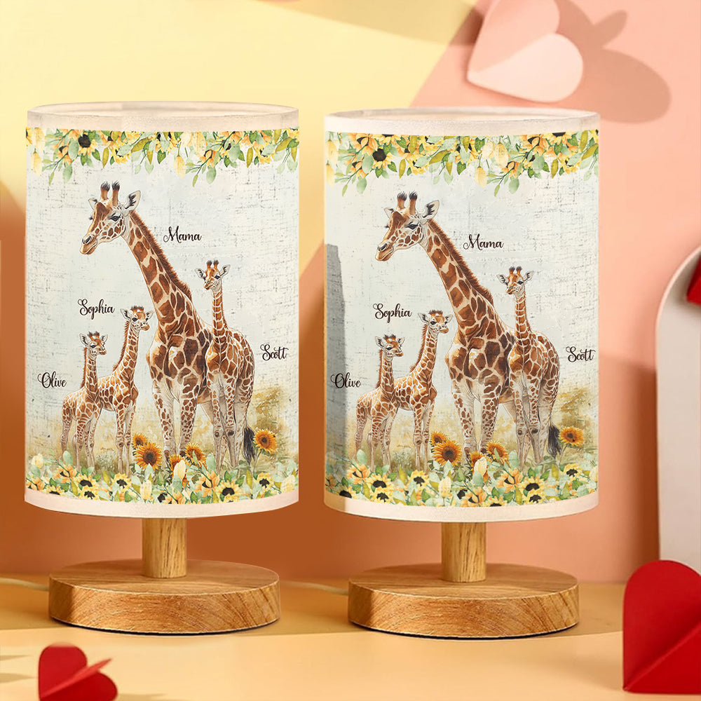 Sunflower Giraffe Mother, Mother's Day Unique Gift - Personalized Mother Table Lamp with Wood Base