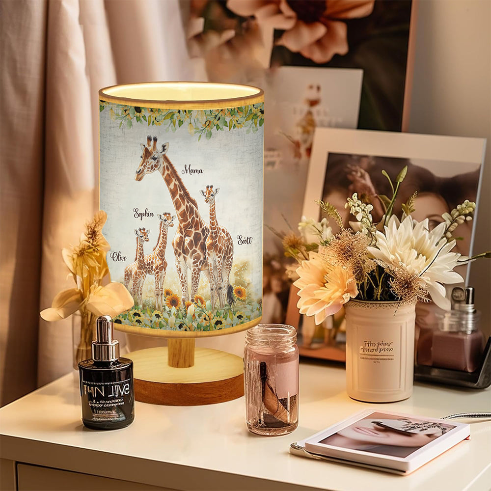 Sunflower Giraffe Mother, Mother's Day Unique Gift - Personalized Mother Table Lamp with Wood Base