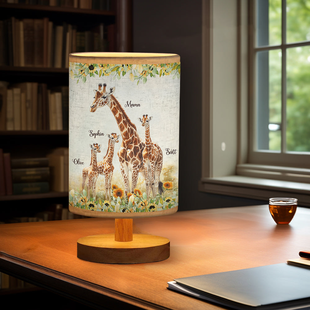 Sunflower Giraffe Mother, Mother's Day Unique Gift - Personalized Mother Table Lamp with Wood Base