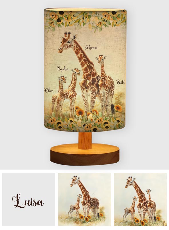 Sunflower Giraffe Mother, Mother's Day Unique Gift - Personalized Mother Table Lamp with Wood Base