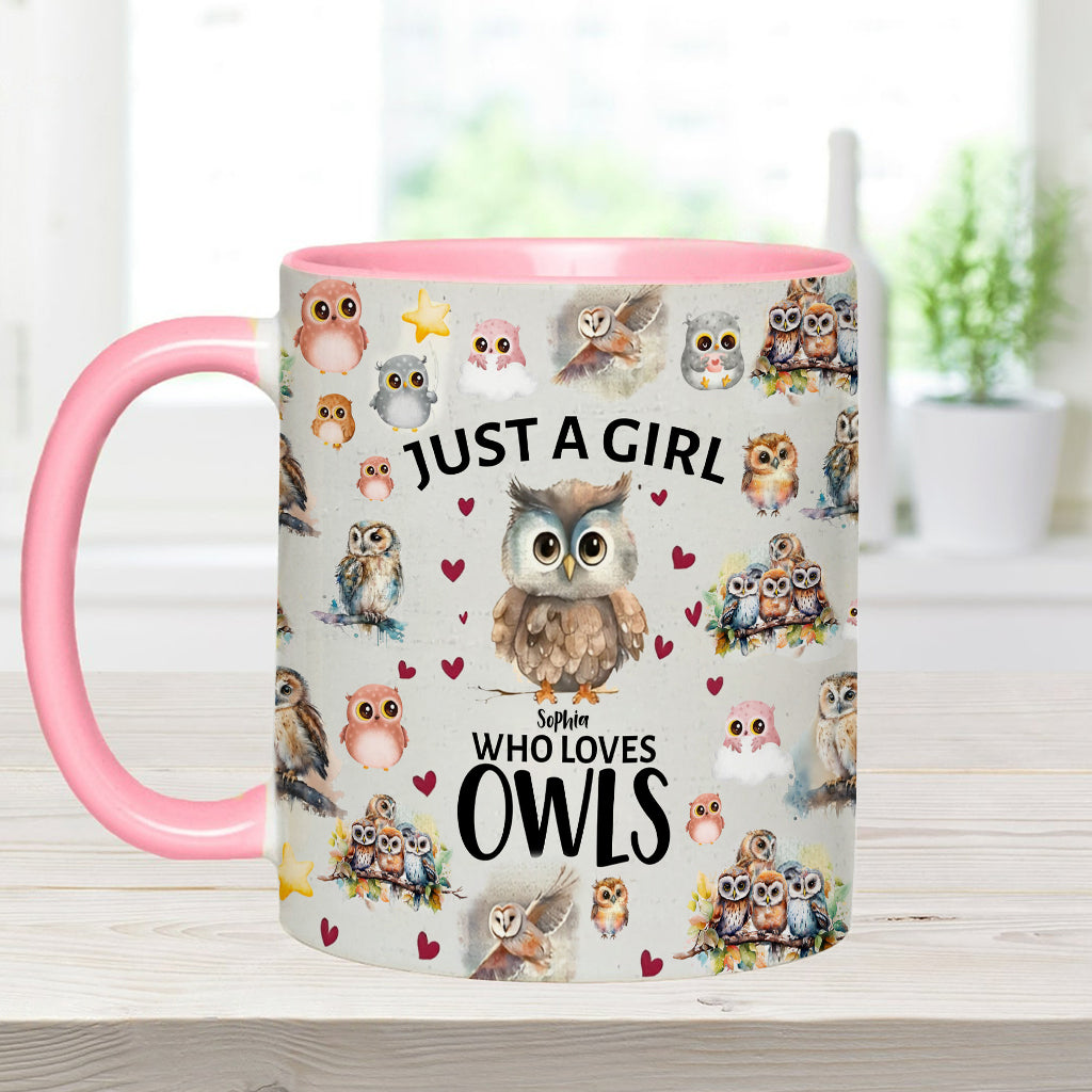 Just A Girl Who Loves Owls - Personalized Owl Accent Mug