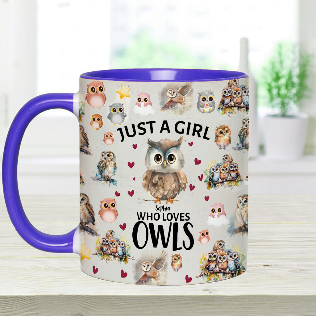 Just A Girl Who Loves Owls - Personalized Owl Accent Mug