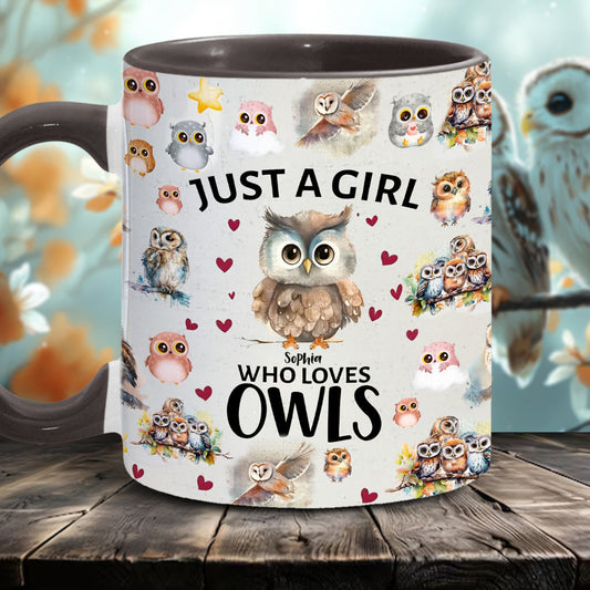 Mug personnalisé « Juste une fille qui aime les hiboux » avec motif hibou