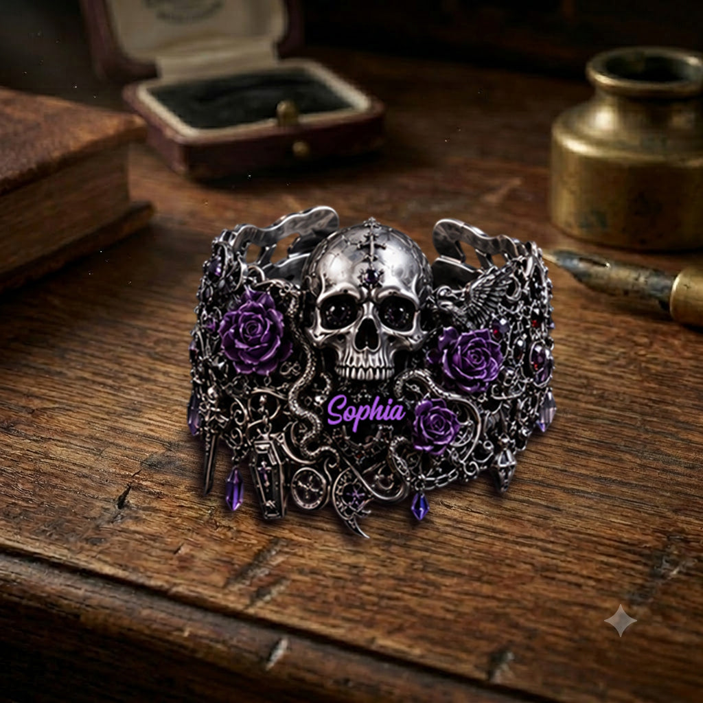 Skull And Roses - Personalized Skull Bracelet & Ring Set
