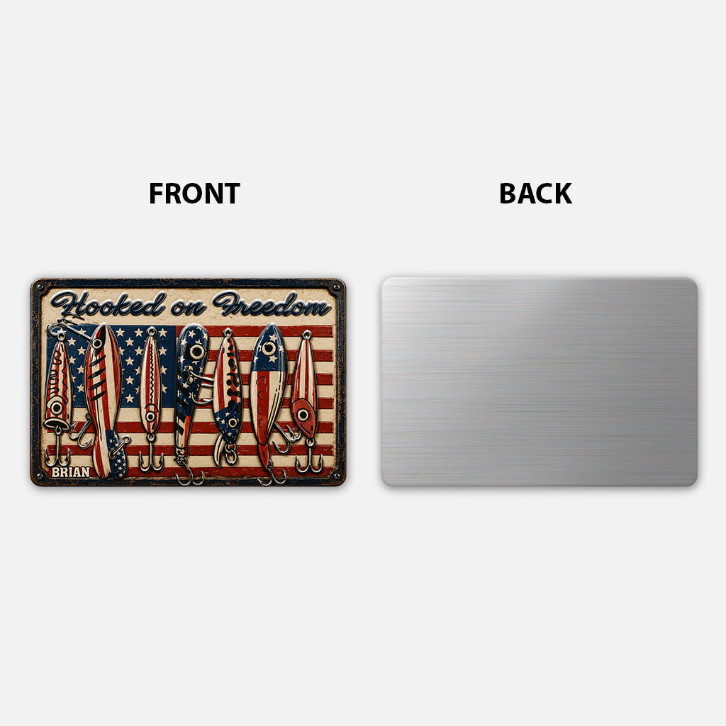 Patriotic Fishing Rod USA Flag - Personalized Fishing 3D Printed Cut Metal Sign