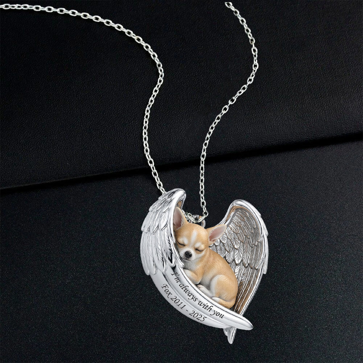 Collier pendentif personnalisé en métal en forme de chien avec ailes d'ange