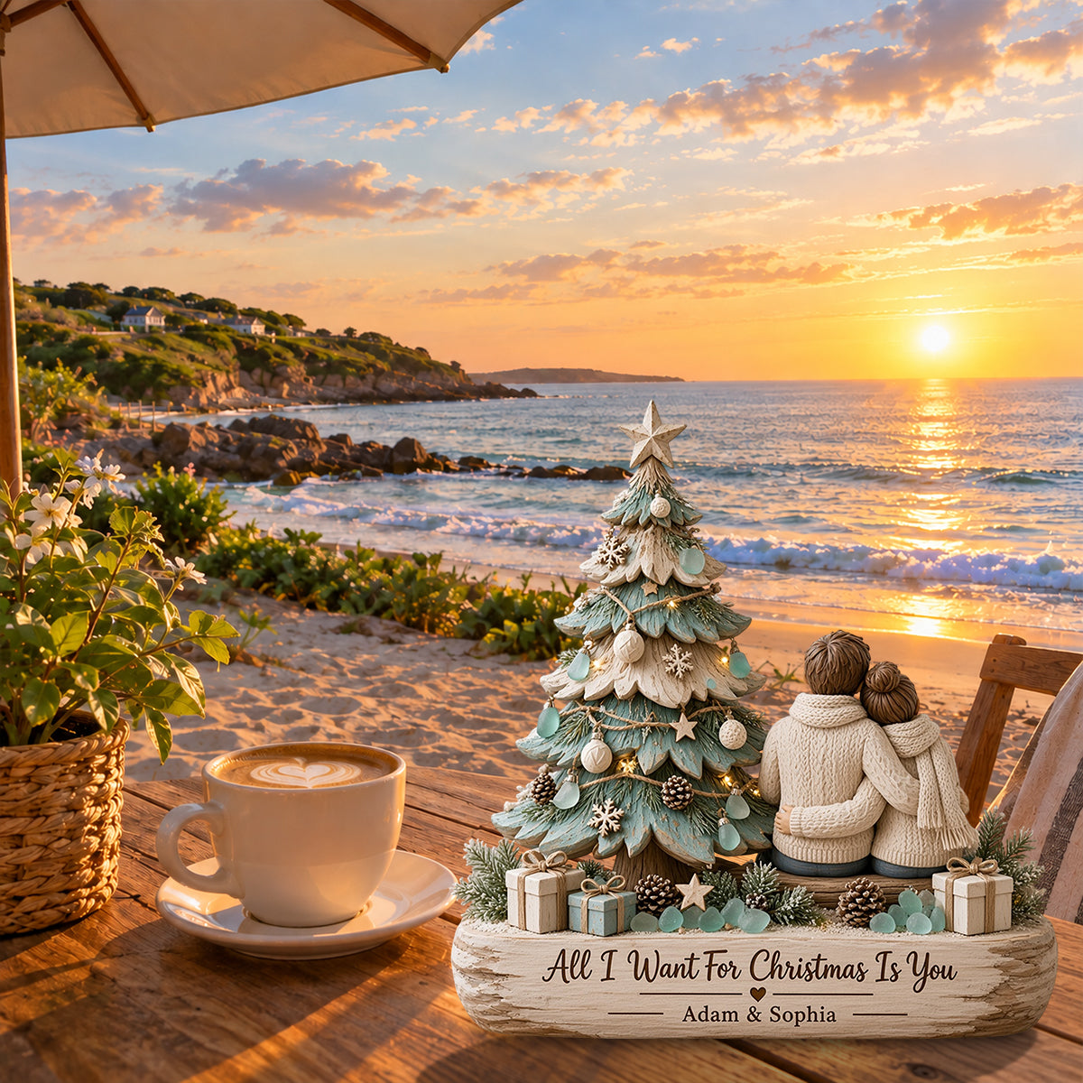Tout ce que je veux pour Noël, c'est toi - Plaque en bois personnalisée en forme de couple