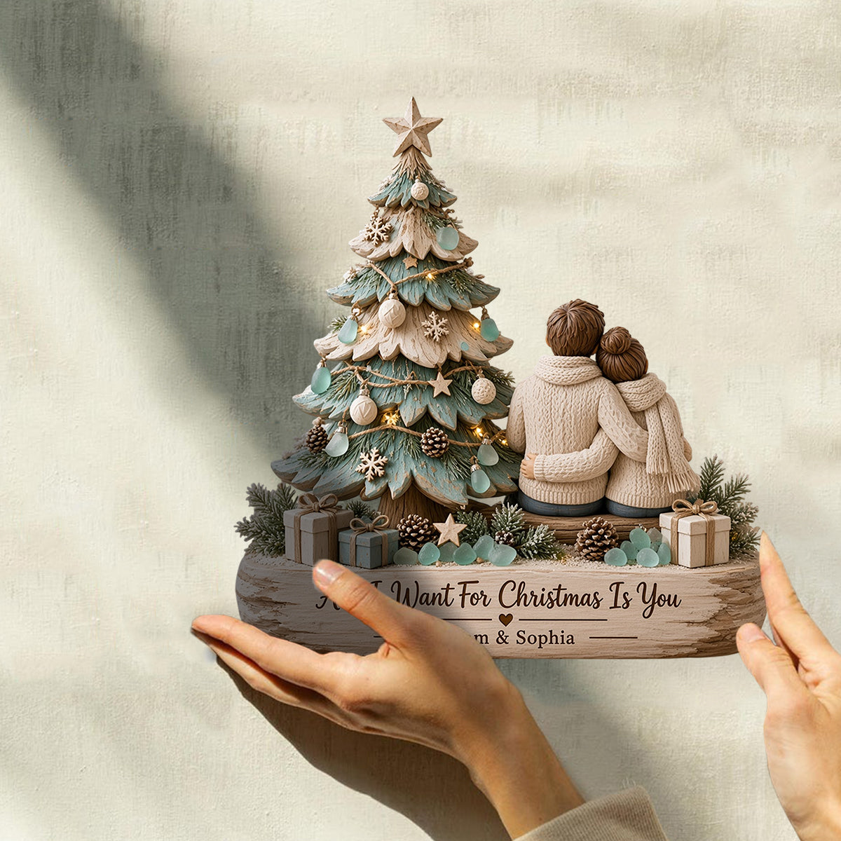 Tout ce que je veux pour Noël, c'est toi - Plaque en bois personnalisée en forme de couple