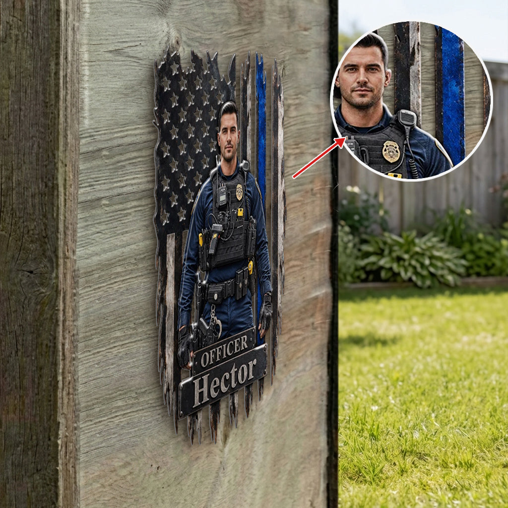 Proud Police Office Decoration - Personalized Police Officer 3D Printed Cut Metal Sign