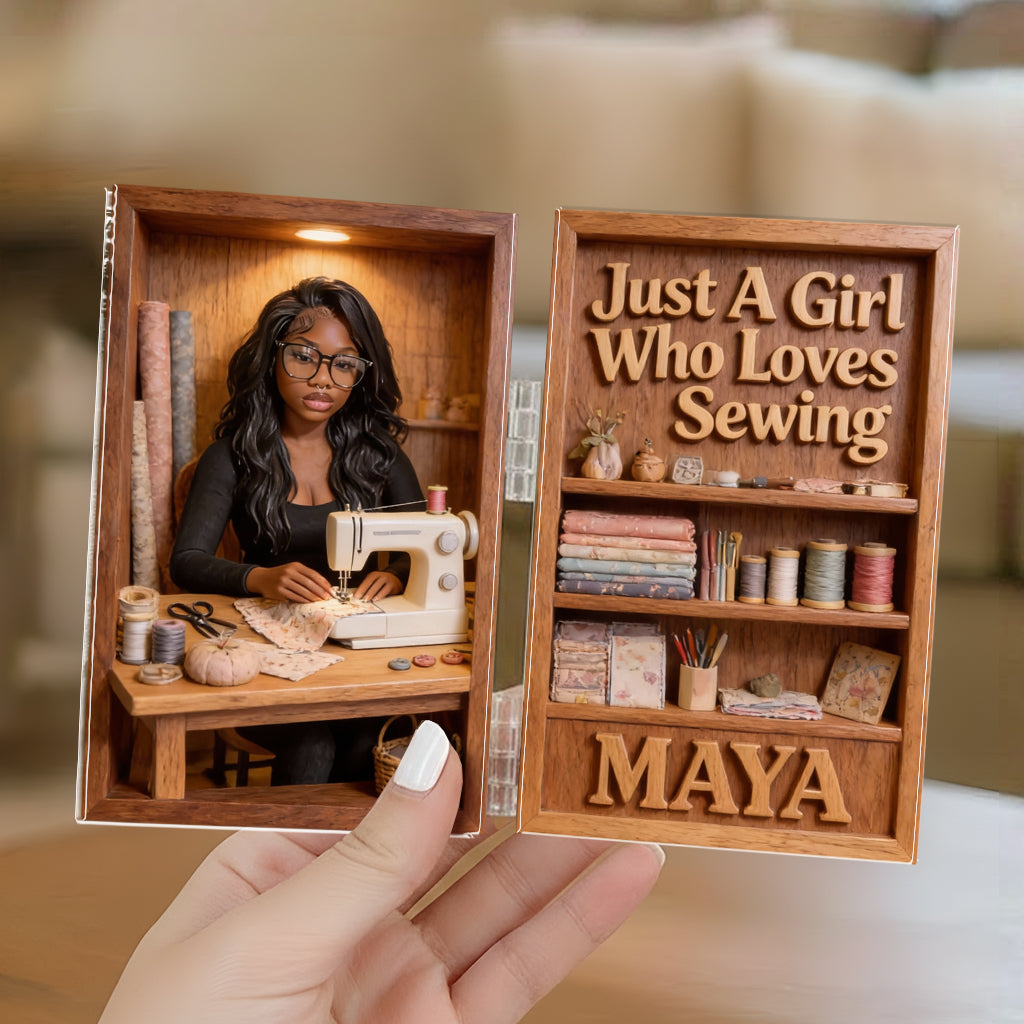 Une fille qui aime coudre - Diptyque acrylique personnalisé sur le thème de la couture