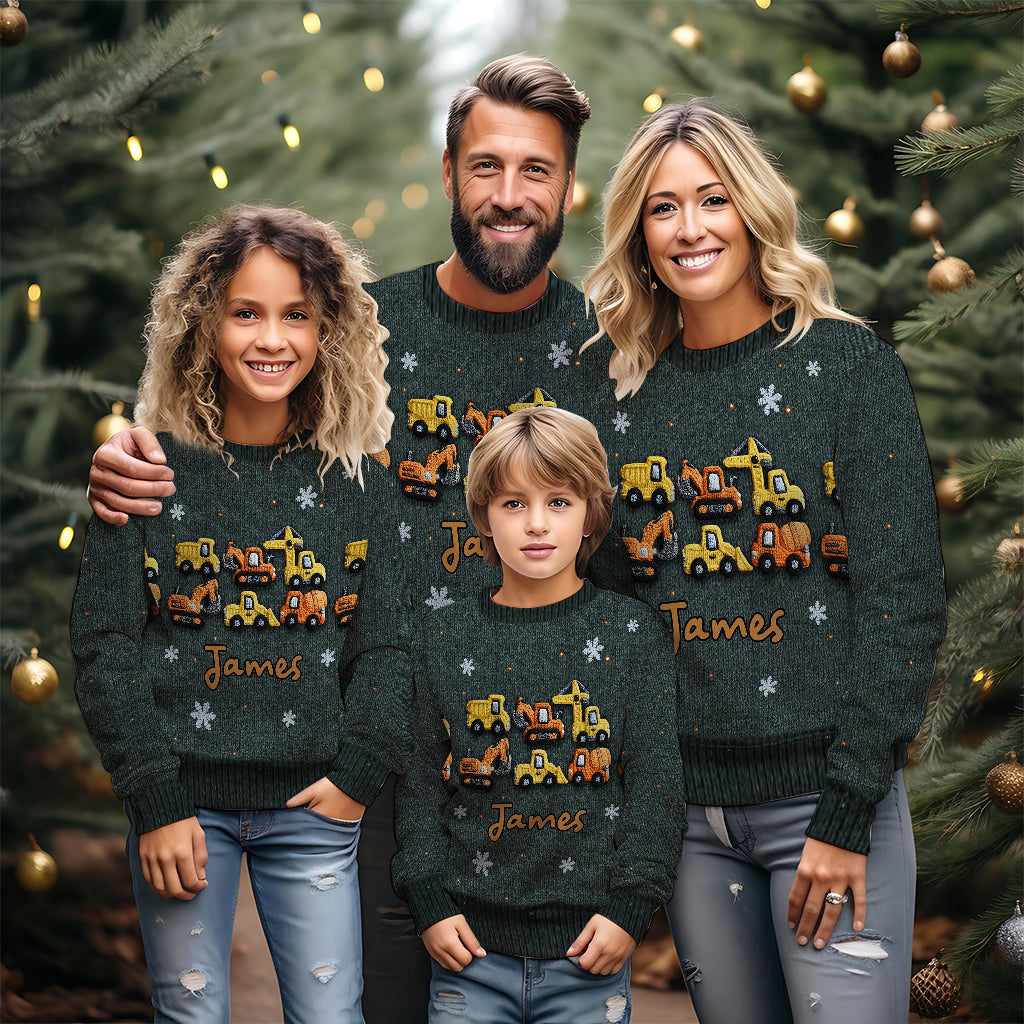 Construction Machines - Personalized Kid Ugly Sweater
