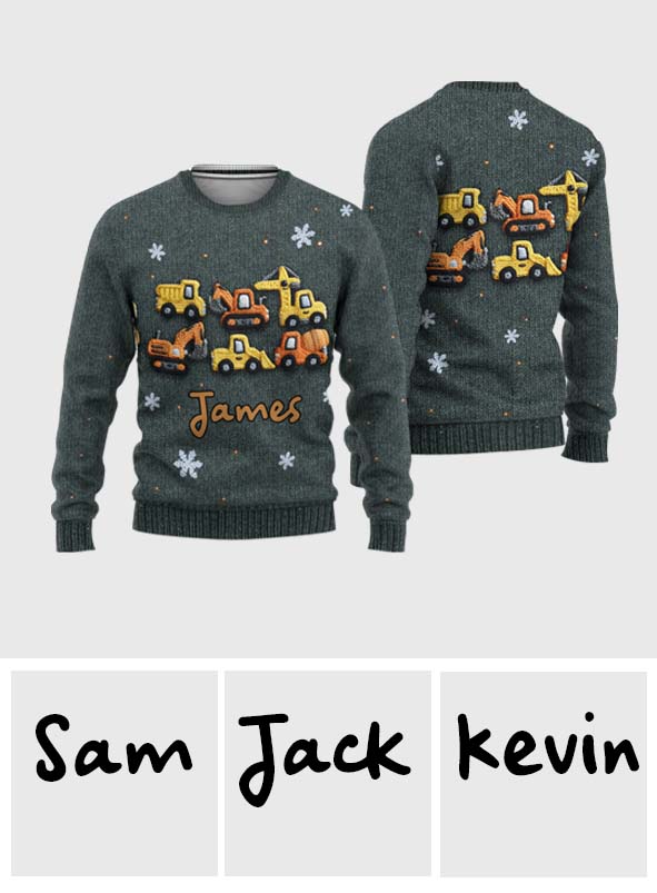 Construction Machines - Personalized Kid Ugly Sweater