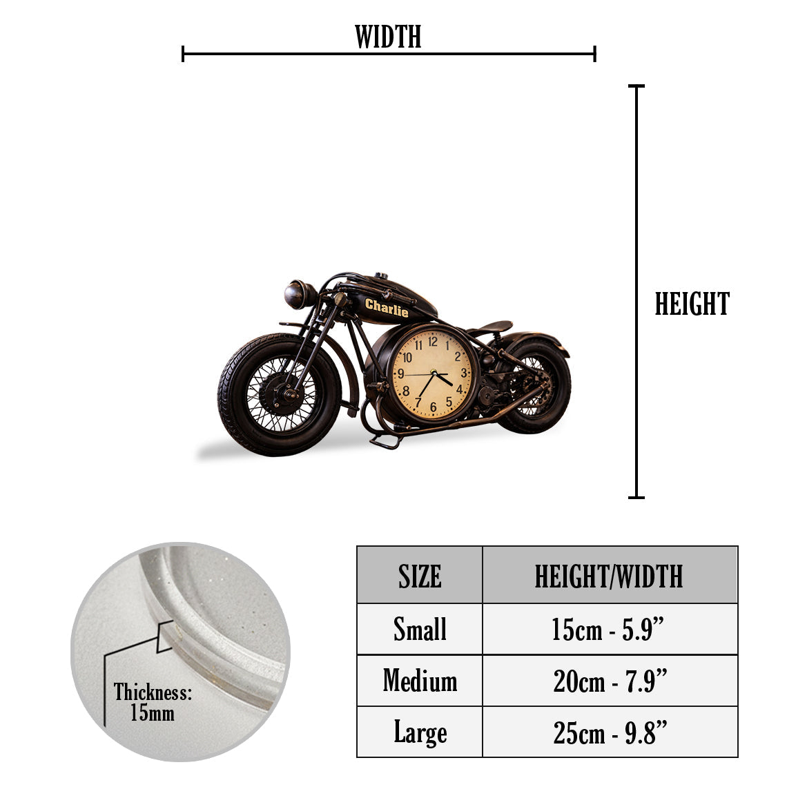 Plaque horloge de bureau personnalisée pour motard, cadeau pour motard