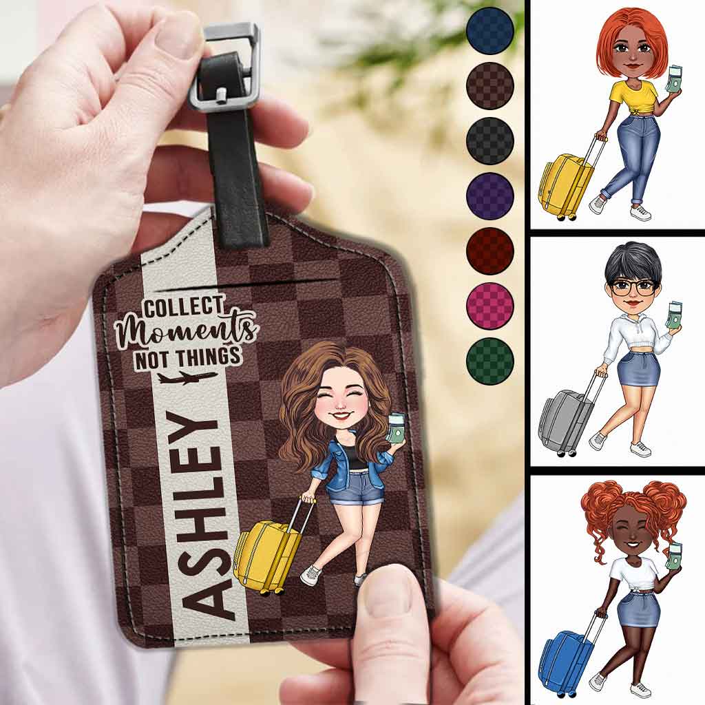 Collectionnez les moments, pas les objets - Étiquette de bagage de voyage personnalisée en cuir