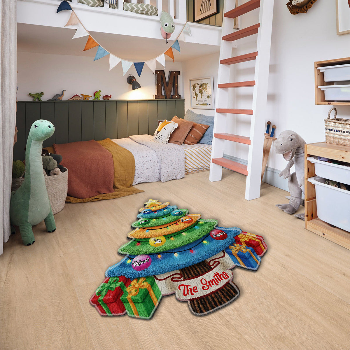 Sapin de Noël familial - Tapis de Noël antidérapant personnalisé pour la famille