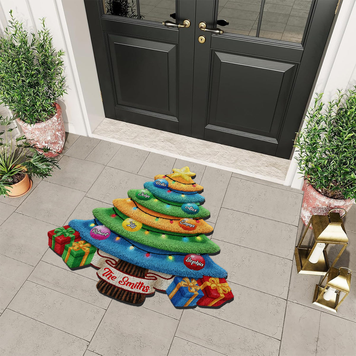 Sapin de Noël familial - Tapis de Noël antidérapant personnalisé pour la famille