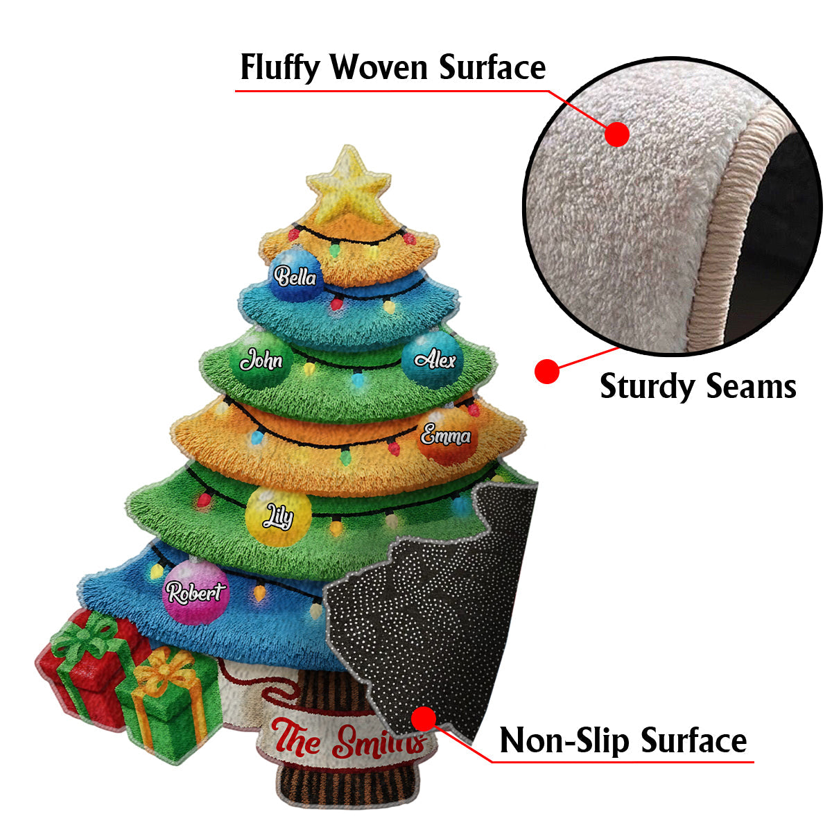 Sapin de Noël familial - Tapis de Noël antidérapant personnalisé pour la famille