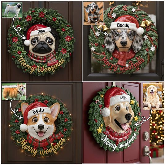 Couronne « Joyeux Noël des chiens » pour les amoureux des animaux - Panneau en bois personnalisé en forme de chien