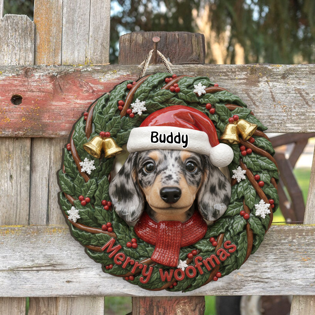 Couronne « Joyeux Noël des chiens » pour les amoureux des animaux - Panneau en bois personnalisé en forme de chien